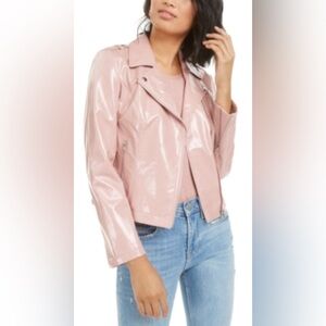 Bar lll Size Medium Faux Leather Pleather Lined “Bubble Gum” Moto Jacket Pockets